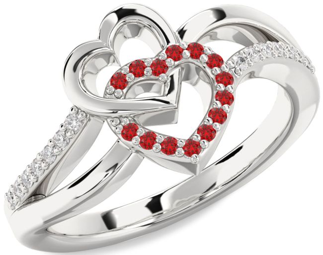 Diamond Ruby Silver Heart Ring