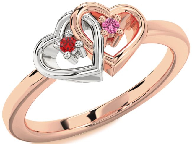 Platinum & Rose Gold Heart Two Stone Promise Ring