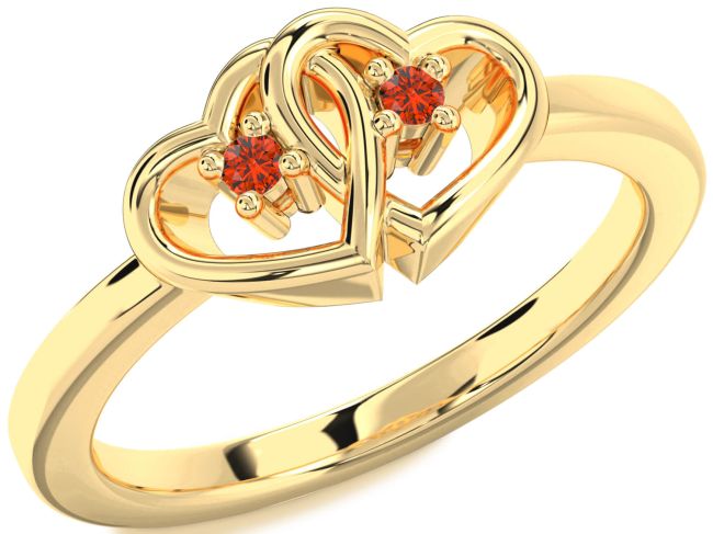 Fire Opal Gold Heart Two Stone Ring