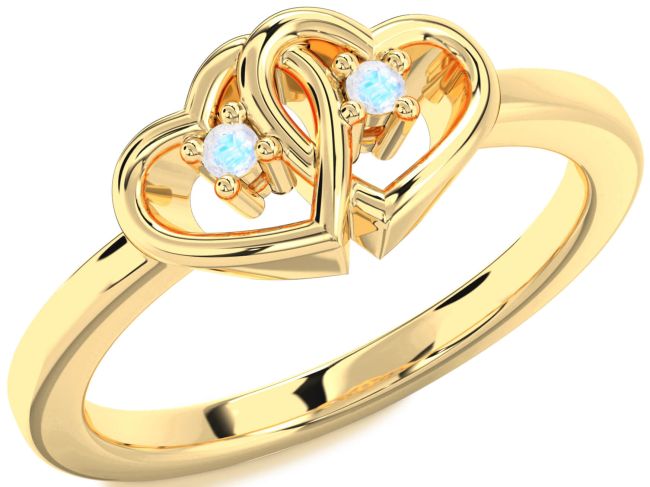 Moonstone Gold Silver Heart Two Stone Ring