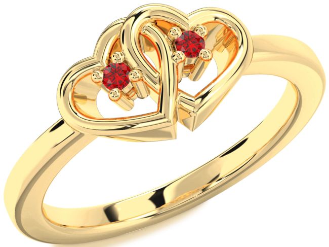 Ruby Gold Heart Two Stone Birthstone Ring