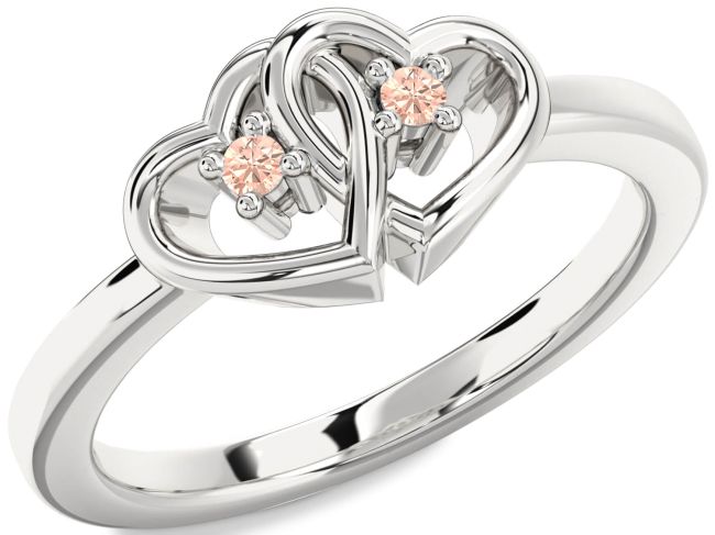 Morganite Silver Heart Two Stone Ring