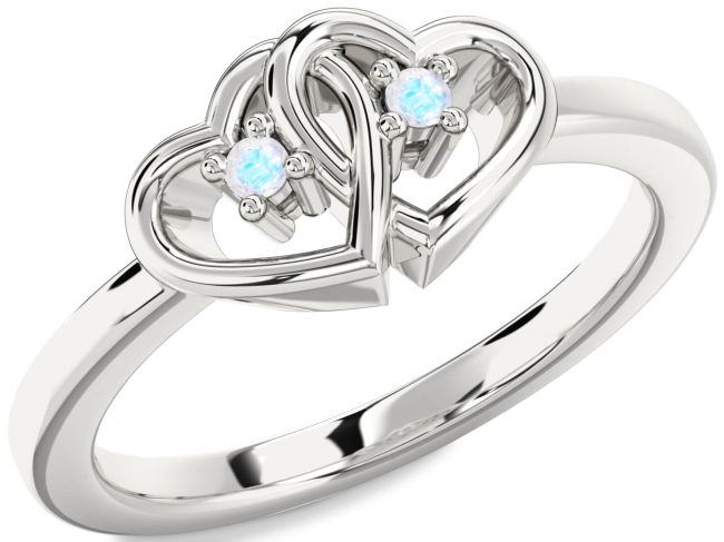 Moonstone Platinum Heart Two Stone Ring