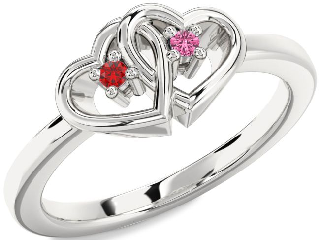 Platinum Heart Two Stone Promise Ring