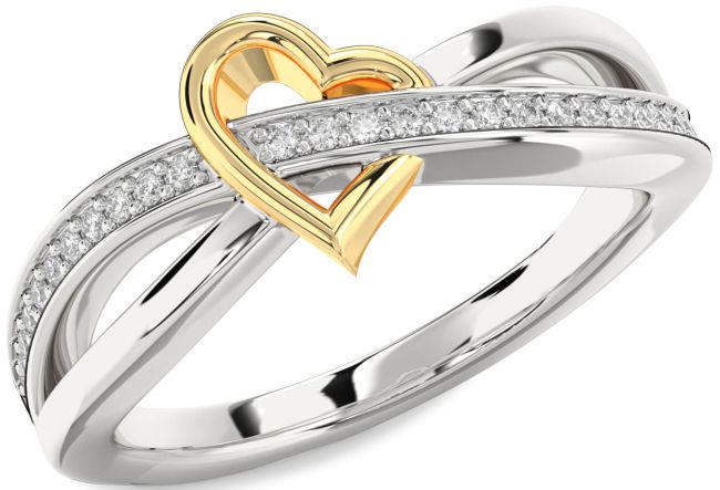 Diamond Silver & 10K gold Heart Ring
