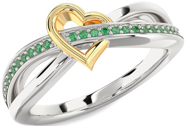 Emerald Gold Silver Heart Ring
