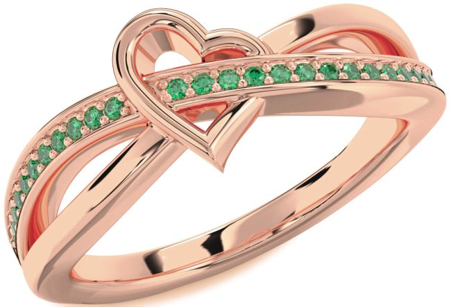 Emerald Rose Gold Silver Heart Ring