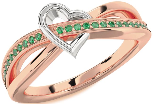 Emerald Rose Gold Silver Heart Ring