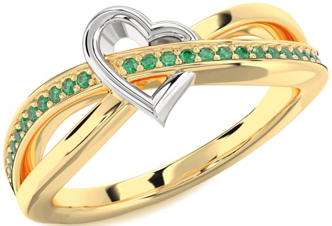 Emerald Gold Silver Heart Ring
