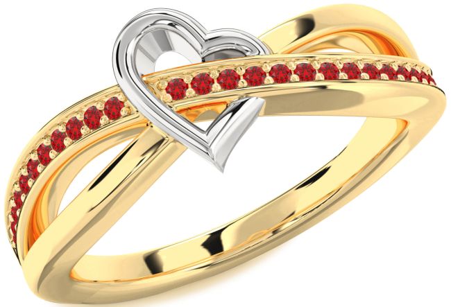 Ruby Gold Silver Heart Ring