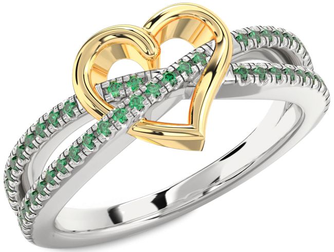 Emerald Silver & 10K gold Heart Ring