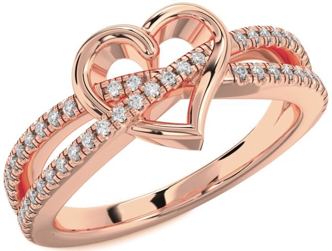 Diamond Rose Gold Silver Heart Ring