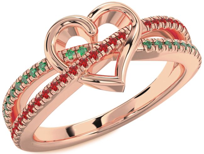 Emerald & Ruby Rose Gold Heart Promise Ring