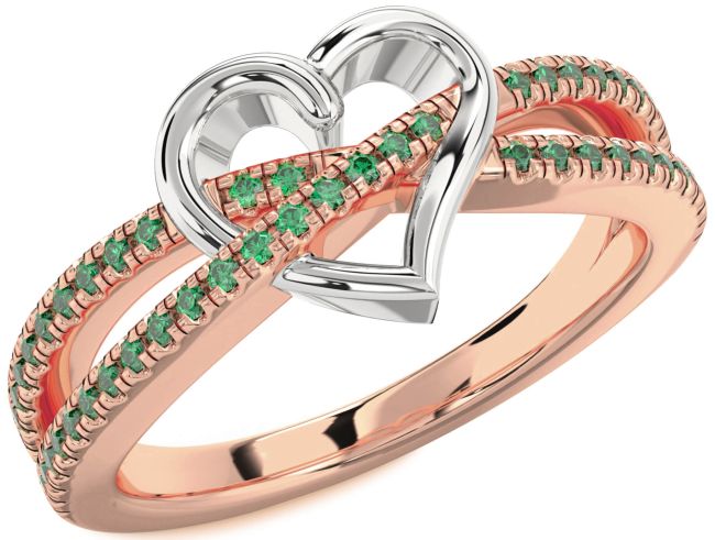 Emerald Rose Gold Silver Heart Ring