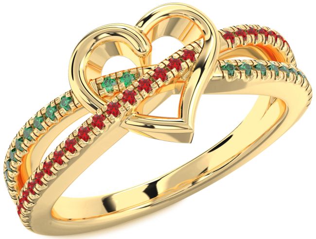 Emerald & Ruby Gold Heart Promise Ring