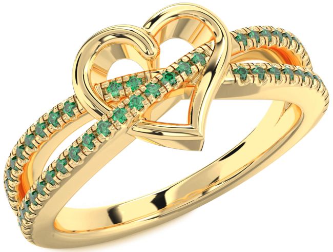 Emerald Gold Silver Heart Ring