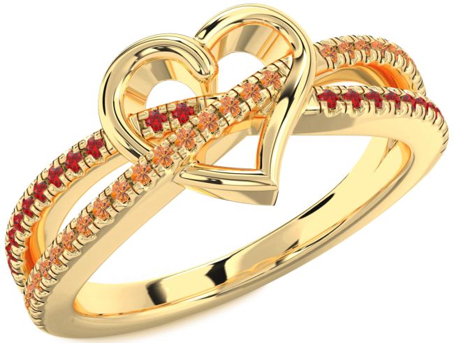 Ruby & Citrine Gold Heart Promise Ring