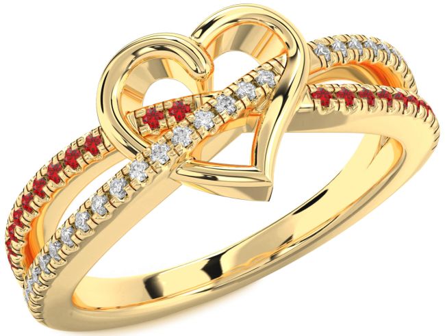 Diamond & Ruby Gold Heart Promise Ring
