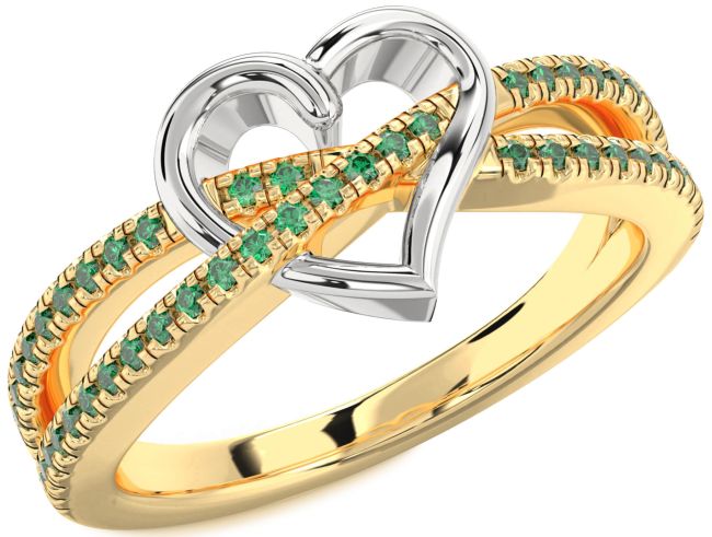 Emerald Gold Silver Heart Ring