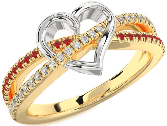 Diamond & Ruby Gold Silver Heart Promise Ring