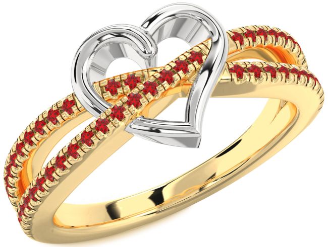 Ruby Gold Silver Heart Ring