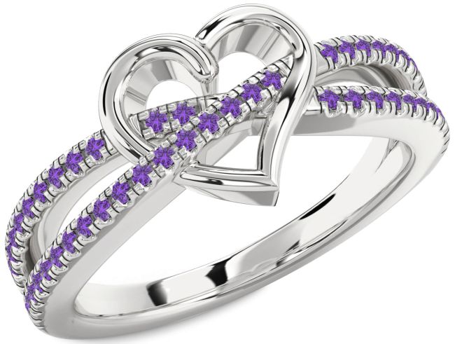 Amethyst Silver Heart Ring