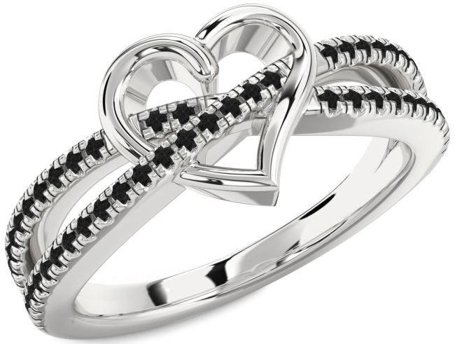 Black Diamond Silver Heart Ring