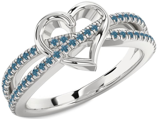 Blue Diamond Silver Heart Ring