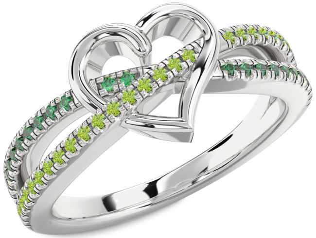 Emerald & Peridot Silver Heart Promise Ring