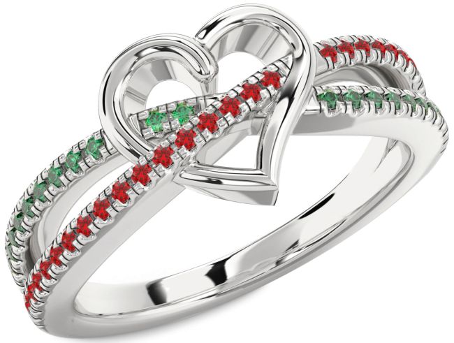 Emerald & Ruby Silver Heart Promise Ring
