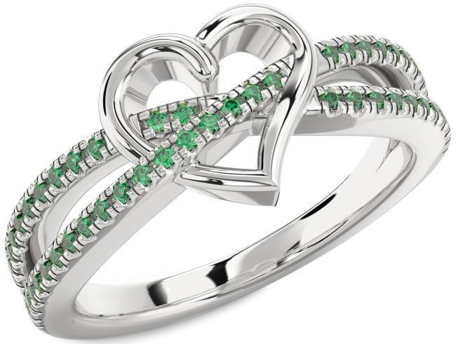Emerald Platinum Heart Ring