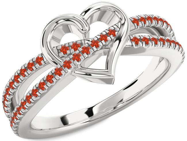 Fire Opal Silver Heart Ring