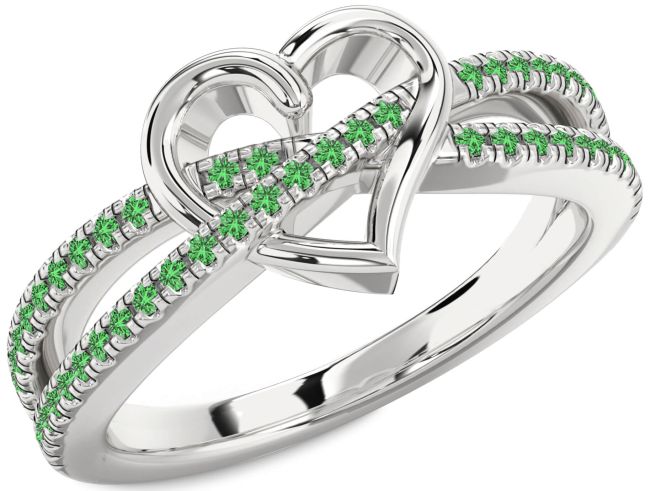 Green Sapphire Silver Heart Ring