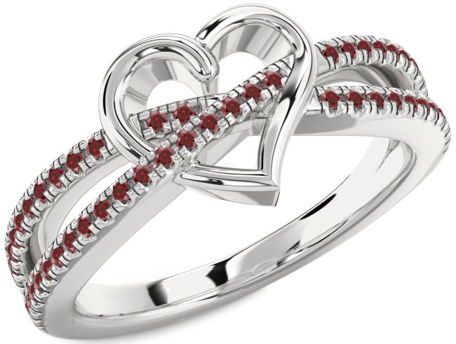 Garnet Silver Heart Ring