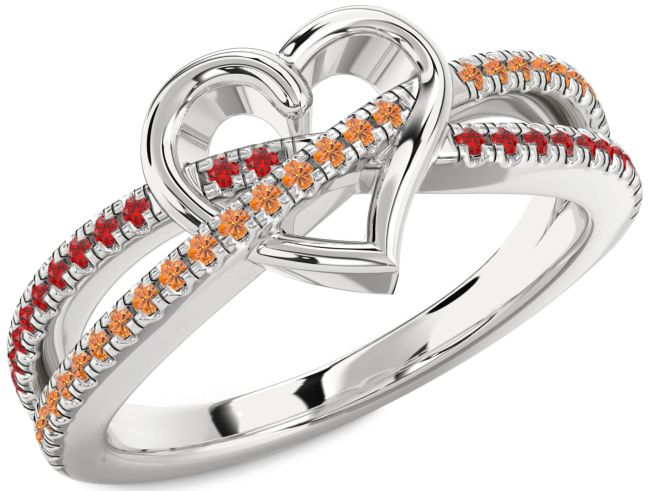 Ruby & Citrine Silver Heart Promise Ring