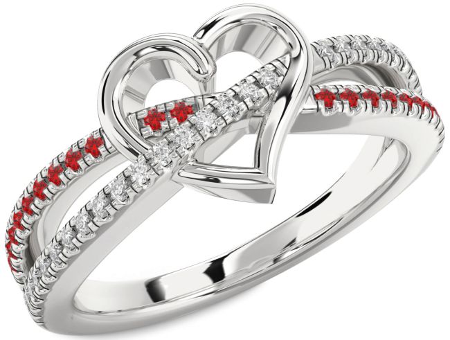 Diamond & Ruby Silver Heart Promise Ring