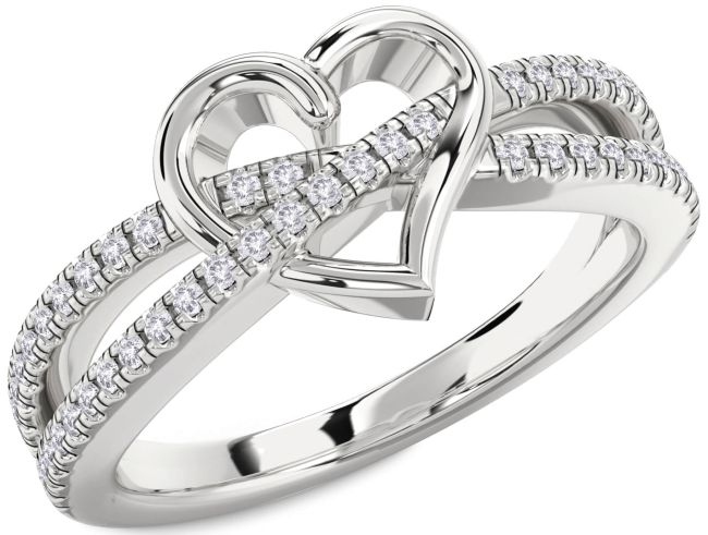 Salt & Pepper Diamond Silver Heart Ring