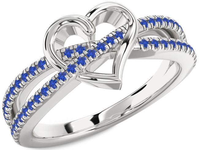 Blue Sapphire Silver Heart Ring