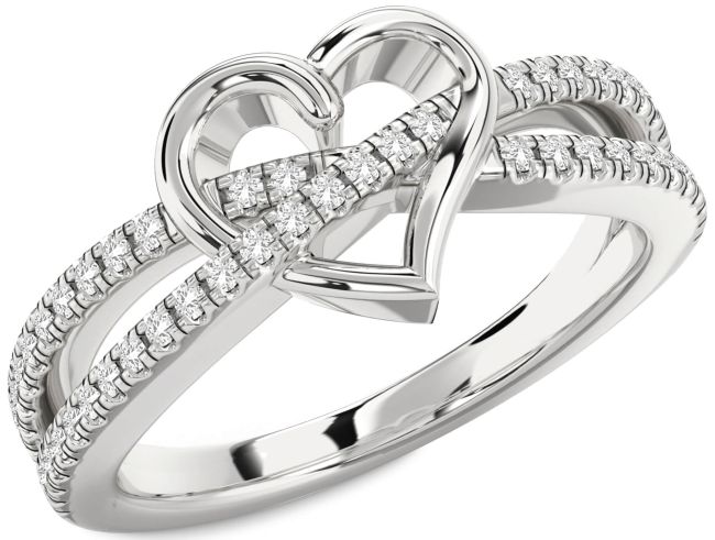 White Sapphire Silver Heart Ring