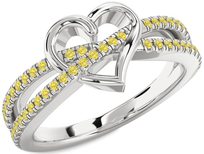 Yellow Diamond Silver Heart Ring