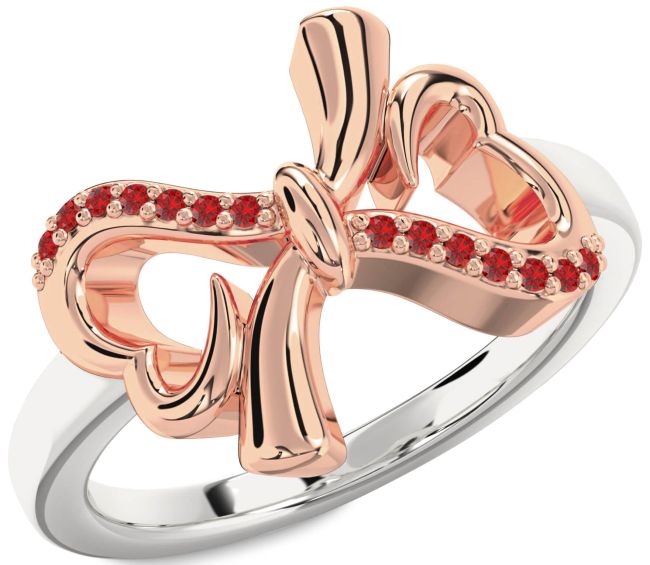Ruby Rose Gold Silver Heart Bow Ring
