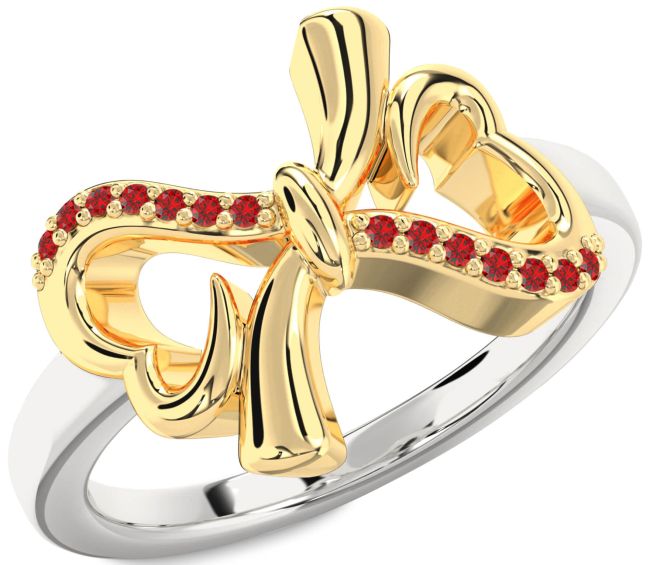 Ruby Gold Silver Heart Bow Ring