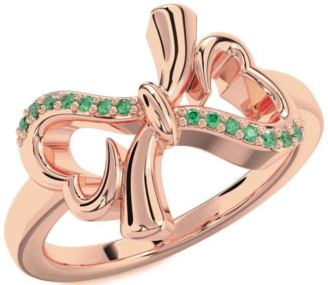 Emerald Rose Gold Heart Bow Ring