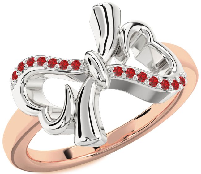 Ruby Rose Gold Silver Heart Bow Ring