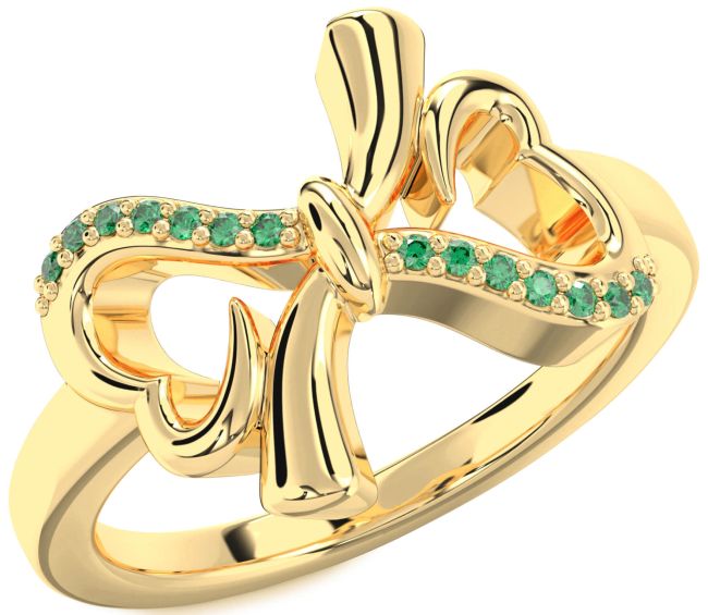 Emerald Gold Heart Bow Ring