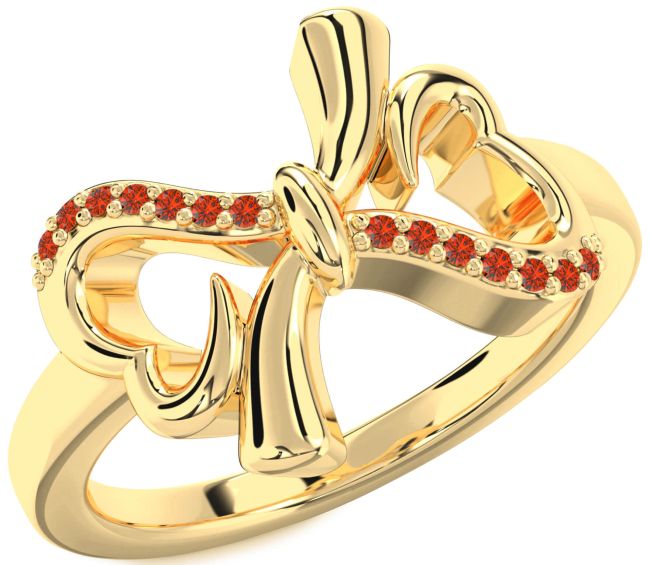 Fire Opal Gold Heart Bow Ring