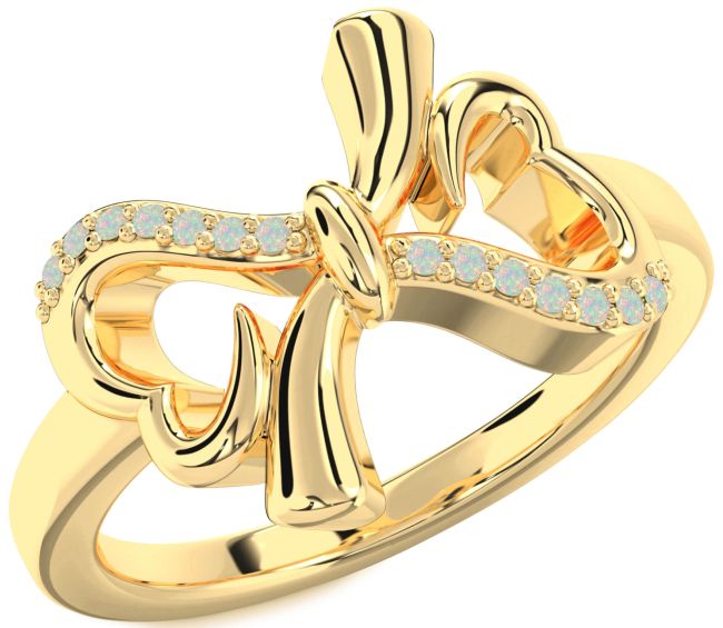 Opal Gold Heart Bow Ring