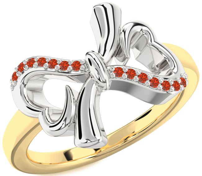 Fire Opal Gold Silver Heart Bow Ring