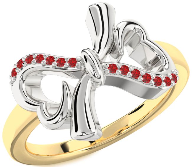 Ruby Gold Silver Heart Bow Ring