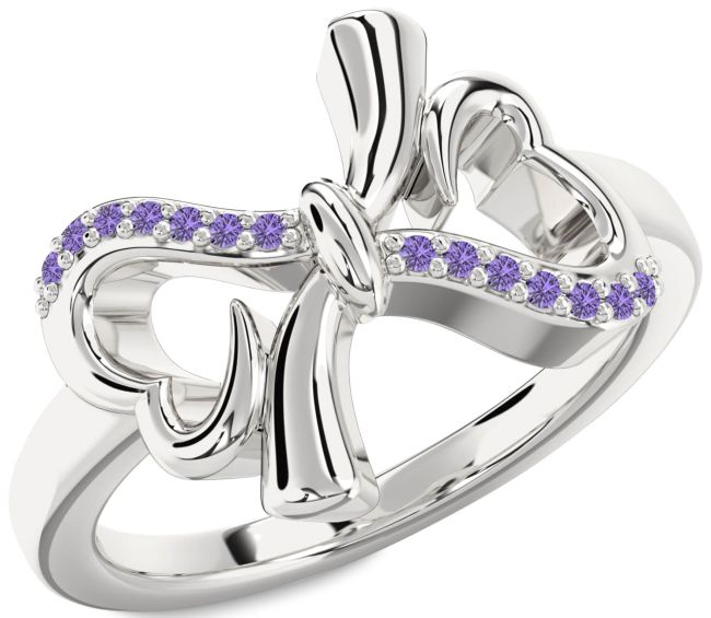 Alexandrite Silver Heart Bow Ring
